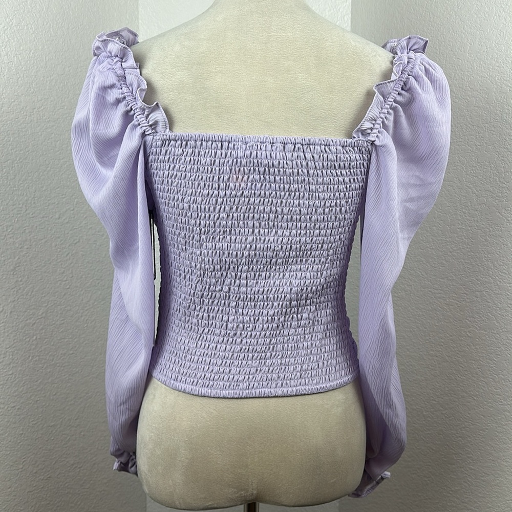 ASTR The Label Pale Purple Puff Sleeve Square Neck Long Sleeve Blouse Size Small - Picture 10 of 13